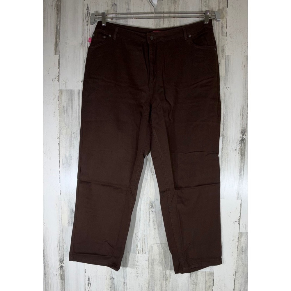 Woman Within Pants 20W (38x29) High Rise Brown Cotton Natural Fit Straight Leg